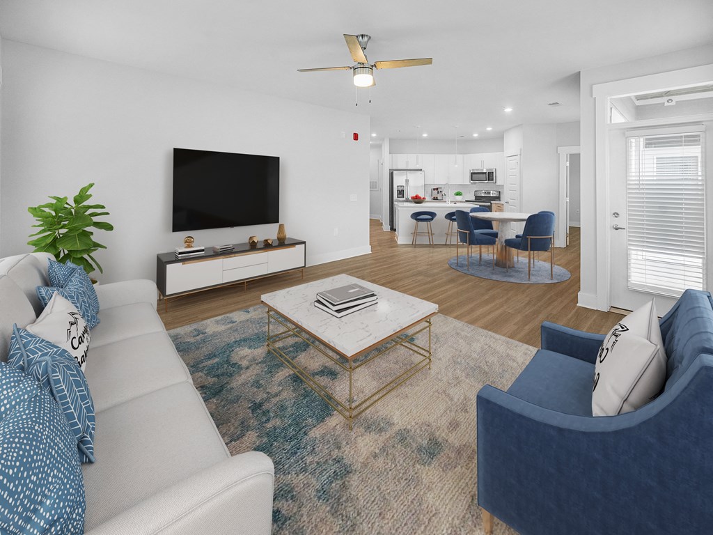 a living room with a couch and a coffee table