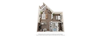 A floor plan of a two-story home with a living room, kitchen, dining room, and bedrooms.