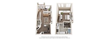 A floor plan of a two-bedroom apartment with a living room, kitchen, and bathroom.