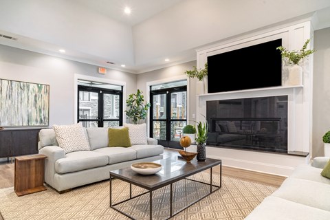 a living room with a couch and a television
