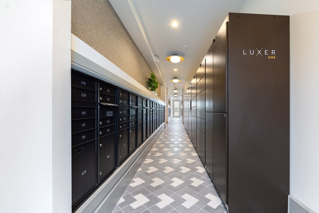 A hallway with a sign that says