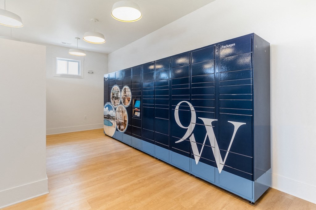 a long blue wall with the word vote on it