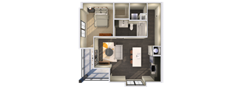 a 3d floor plan of a studio apartment with a kitchen and living room