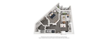 a 1 bedroom floorplan is shown with a bedroom and a living room