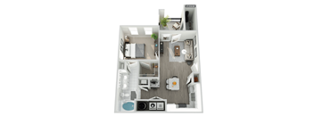 bedroom floor plan an open concept living space with a balcony and a kitchen with a stove and