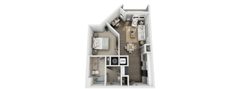 a bedroom with a bed a mirror and a sink