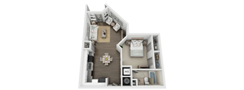 a bedroom with a bed and a dresser in a room