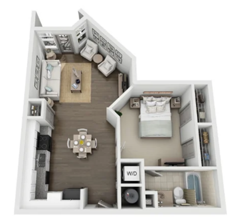 a bedroom with a bed and a dresser in a room