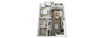 a bedroom with a bed and a dresser in a small room