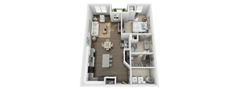 a bedroom with a bed and a dresser in a small room