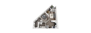 A floor plan of a house with a kitchen, living room, and two bedrooms.
