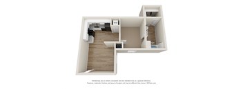 a stylized floor plan of a 1 bedroom apartment