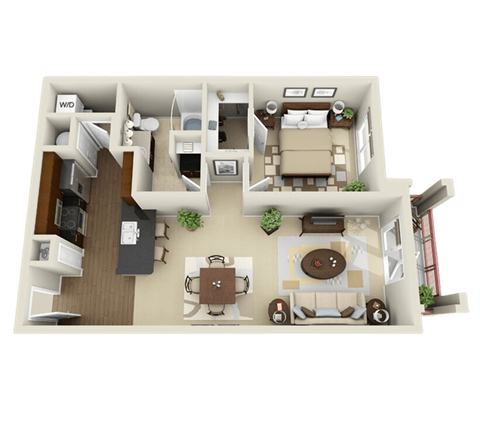 a 3d floor plan of a studio apartment