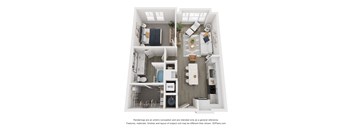 a 1 bedroom floorplan with a bathroom and a living room