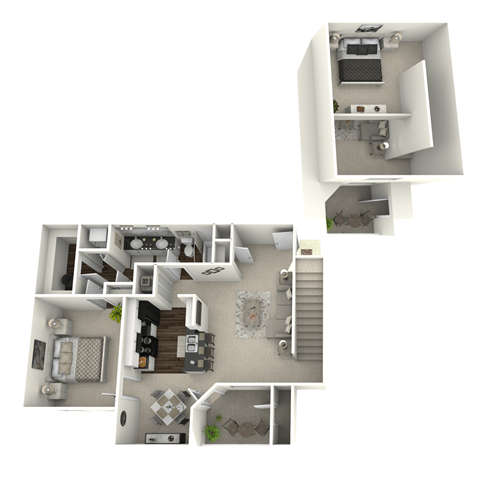 a stylized floor plan of a 2100 sq ft apartment