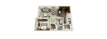 a 3d floor plan of a 1 bedroom apartment