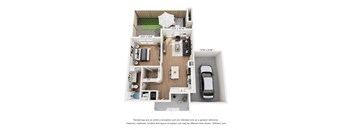 a floor plan of a house with a car in the garage