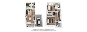 Two images of a floor plan of a house with dimensions and a note about renderings being a general reference.