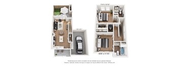 two floor plans of a house with a bedroom and a parking lot