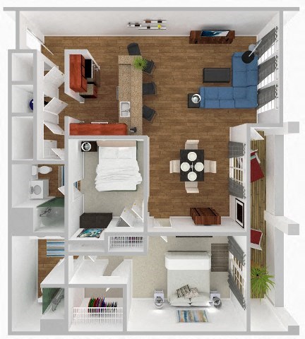 a floor plan of a house with a bedroom and a living room