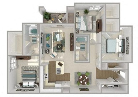a 3d drawing of a floor plan of a house