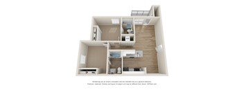 a stylized image of a 1 bedroom floor plan with a bathroom and a kitchen