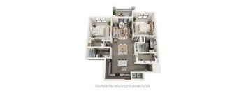 A floor plan of a house with a kitchen, living room, and two bedrooms.