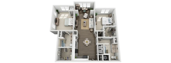 a bedroom with a bed and a dresser in a small room