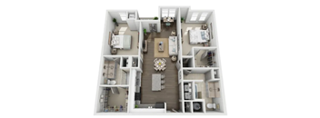 a bedroom with a bed and a dresser a living room with a couch and a chair