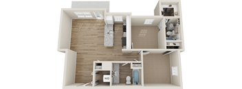 a 3d rendering of a floor plan with a wood floor