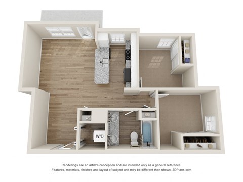 a 1 bedroom floor plan with a bathroom and a living room
