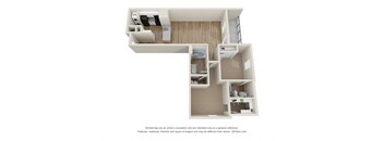 a stylized floor plan with a bedroom and a living room