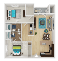 a bedroom floor plan with a living room and a kitchen