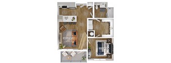 A series of images showing different layouts of a room with wooden flooring and furniture.