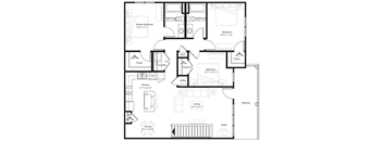 A black and white floor plan of a house with labeled rooms and dimensions.