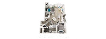 A floor plan of a two-bedroom apartment with a living room, kitchen, and bathroom.