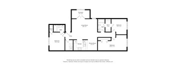 A black and white floor plan of a house with a sunroom, living room, dining room, kitchen, and three bedrooms.