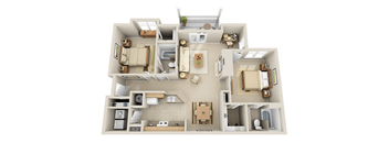 a 3d floor plan of a house with bedrooms and a living room