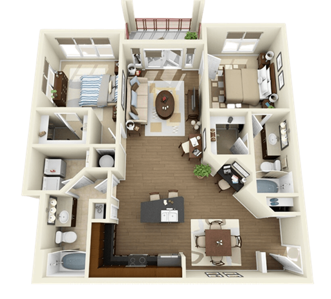 a floor plan of a 3 bedroom apartment