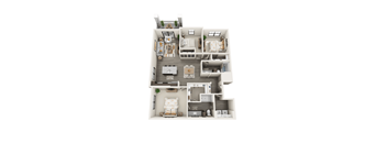 A white model of a house with furniture and decorations.