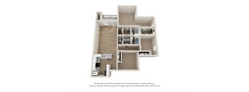 a stylized view of a 1 bedroom floor plan with a bathroom and a balcony