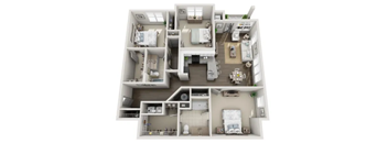 a 3d floor plan of a house with a bedroom and a living room