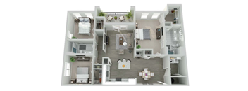 a floor plan of a two bedroom apartment with two bathrooms and a balcony