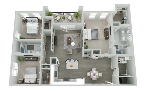 a floor plan of a two bedroom apartment with two bathrooms and a balcony