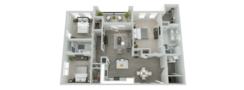 a floor plan of a two bedroom apartment with two bathrooms and a balcony