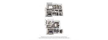 a stylized floor plan of a 1 bedroom apartment with a bathroom and a kitchen