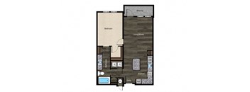 a floor plan of a studio apartment with a bedroom and a living room