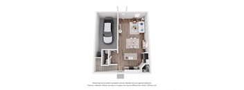 a floor plan of a 1 bedroom apartment with a car