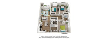 A 3D floor plan of a house with dimensions and measurements.