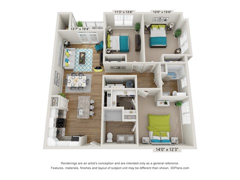 A 3D floor plan of a house with dimensions and measurements.